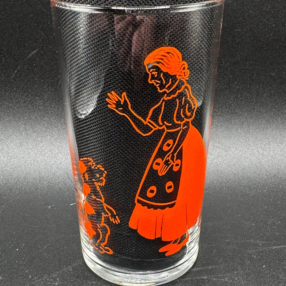 Vintage Libbey Old Mother Hubbard MCM Nursery Rhyme Orange Juice Glass Tumbler